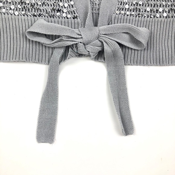 BCBGMAXAZRIA Knit Mini Grey Sequin Cardigan - Picture 5 of 9
